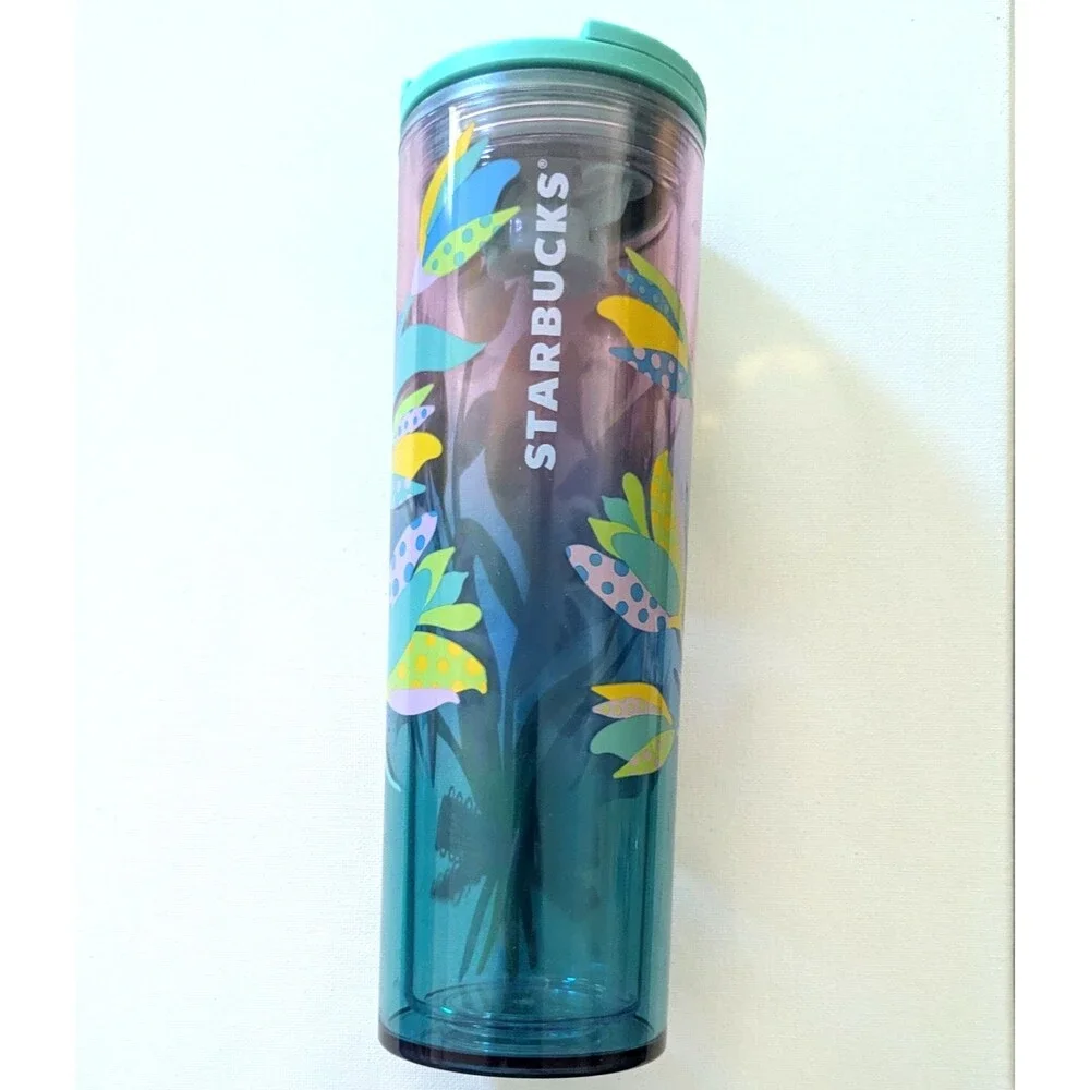 Starbucks Spring Soft Touch Iridescent Teal Floral 16oz Twist Tumbler NWT